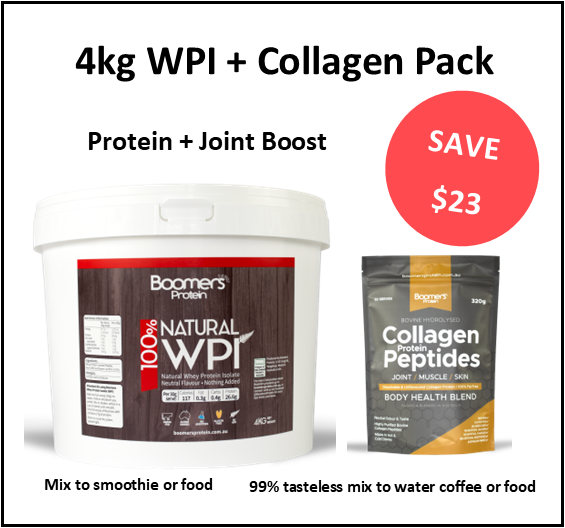Boomers Whey Protein Isolate 4kg and Joint, Skin, Muscle, Collagen Peptides
