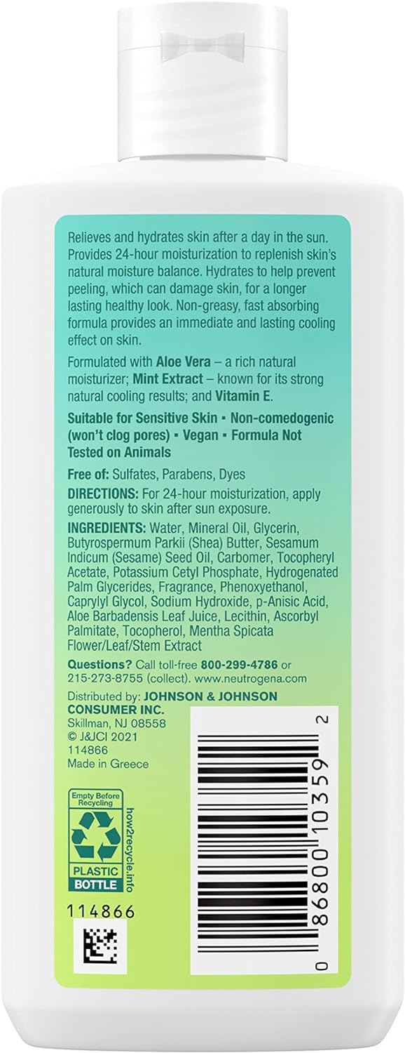 Neutrogena Sun Rescue After Sun Replenishing Lotion with Aloe Vera, Mint Extract, & Vitamin E, 24-Hour Moisture for Healthy Glow for Sensitive Skin, Vegan, Non-Comedogenic Lotion, 6.7 oz