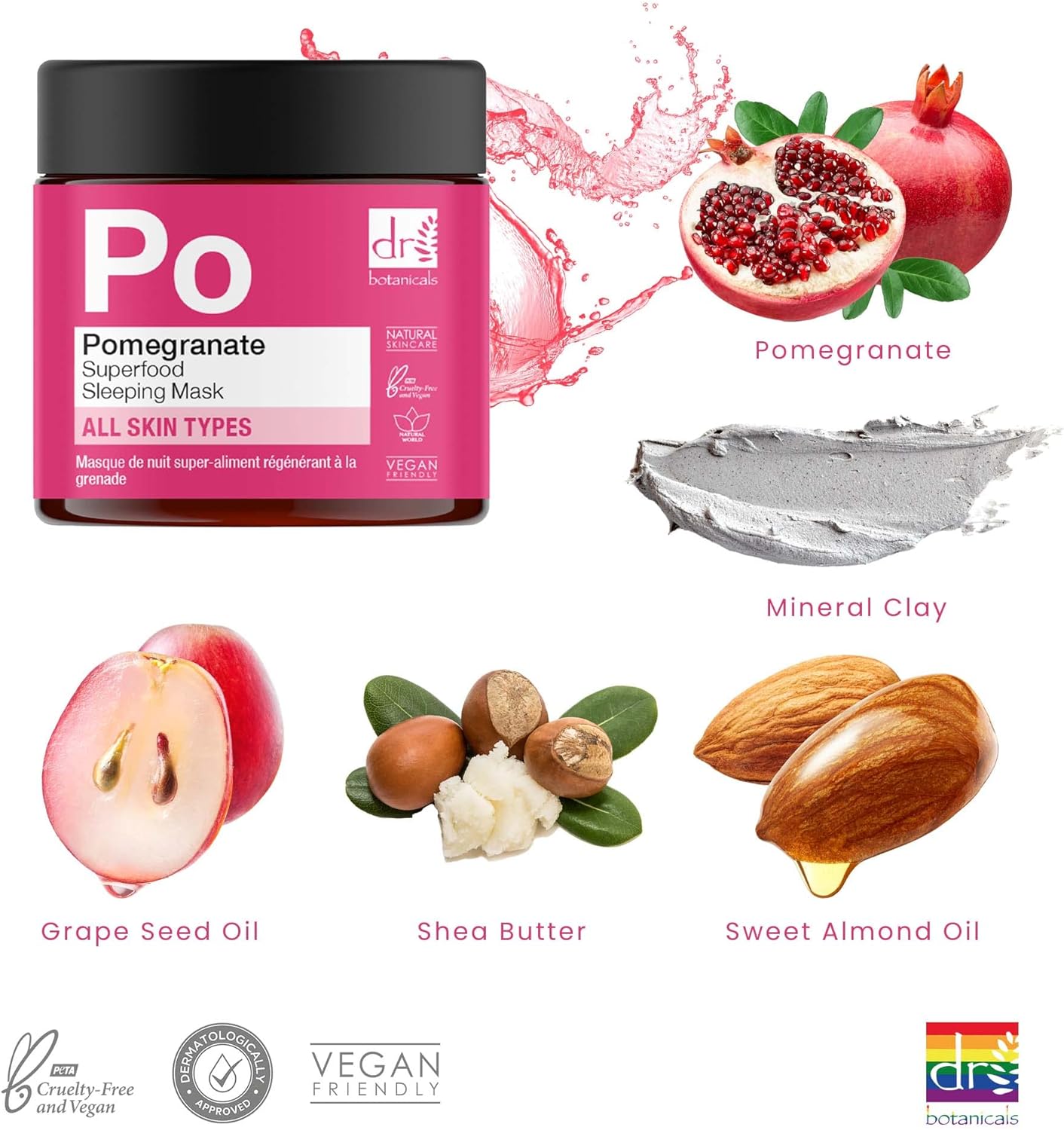 Dr Botanicals Apothecary Collection Pomegranate Superfood Regenerating Sleeping Facial Mask (2.02 Fl Oz)