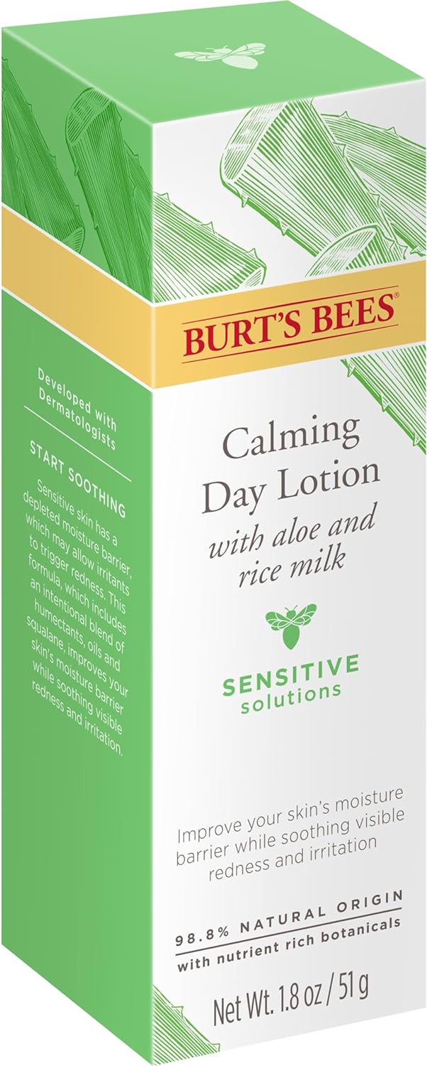 Burt's Bees Calming Day Lotion with Aloe and Rice Milk for Sensitive Skin, 98.8% Natural Origin, 50g