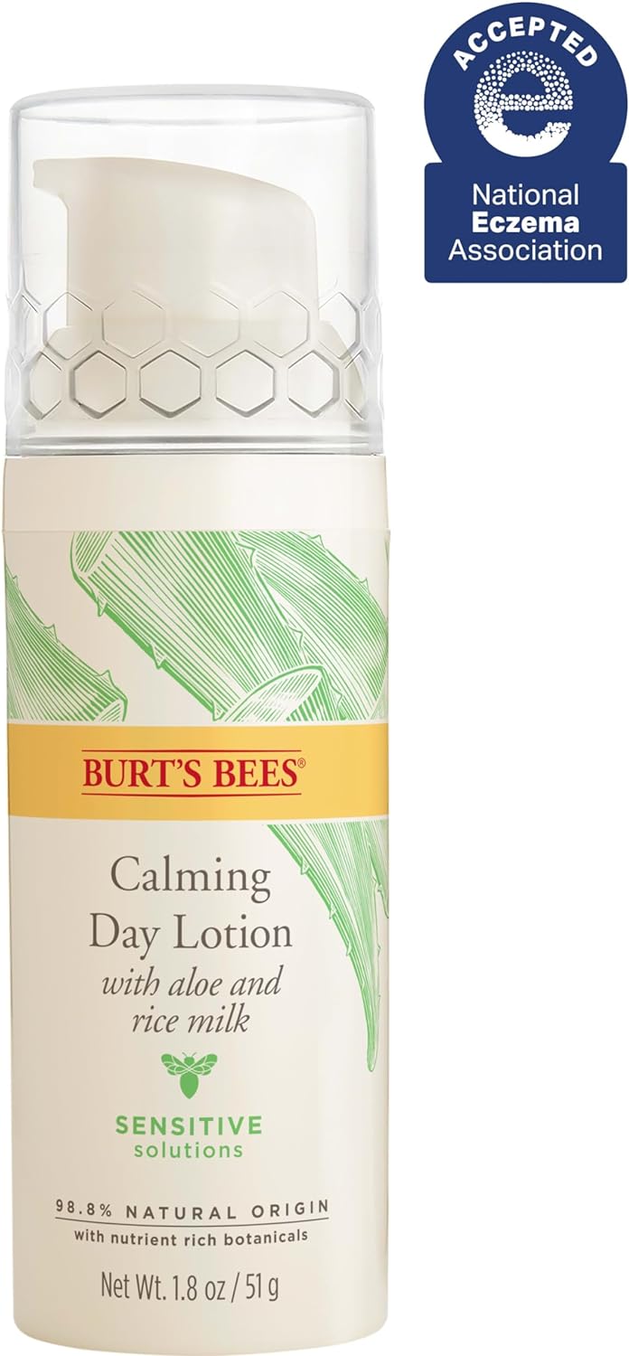 Burt's Bees Calming Day Lotion with Aloe and Rice Milk for Sensitive Skin, 98.8% Natural Origin, 50g