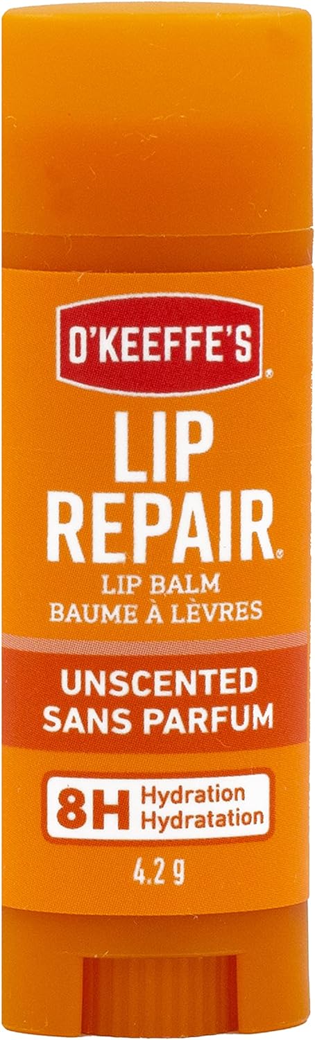 O'Keeffe's Unscented Lip Repair Lip Balm Stick, Unflavored, All Day Moisture, Soothes Dry Cracked Lips, 4.2g/0.15oz Stick, (Pack of 1)