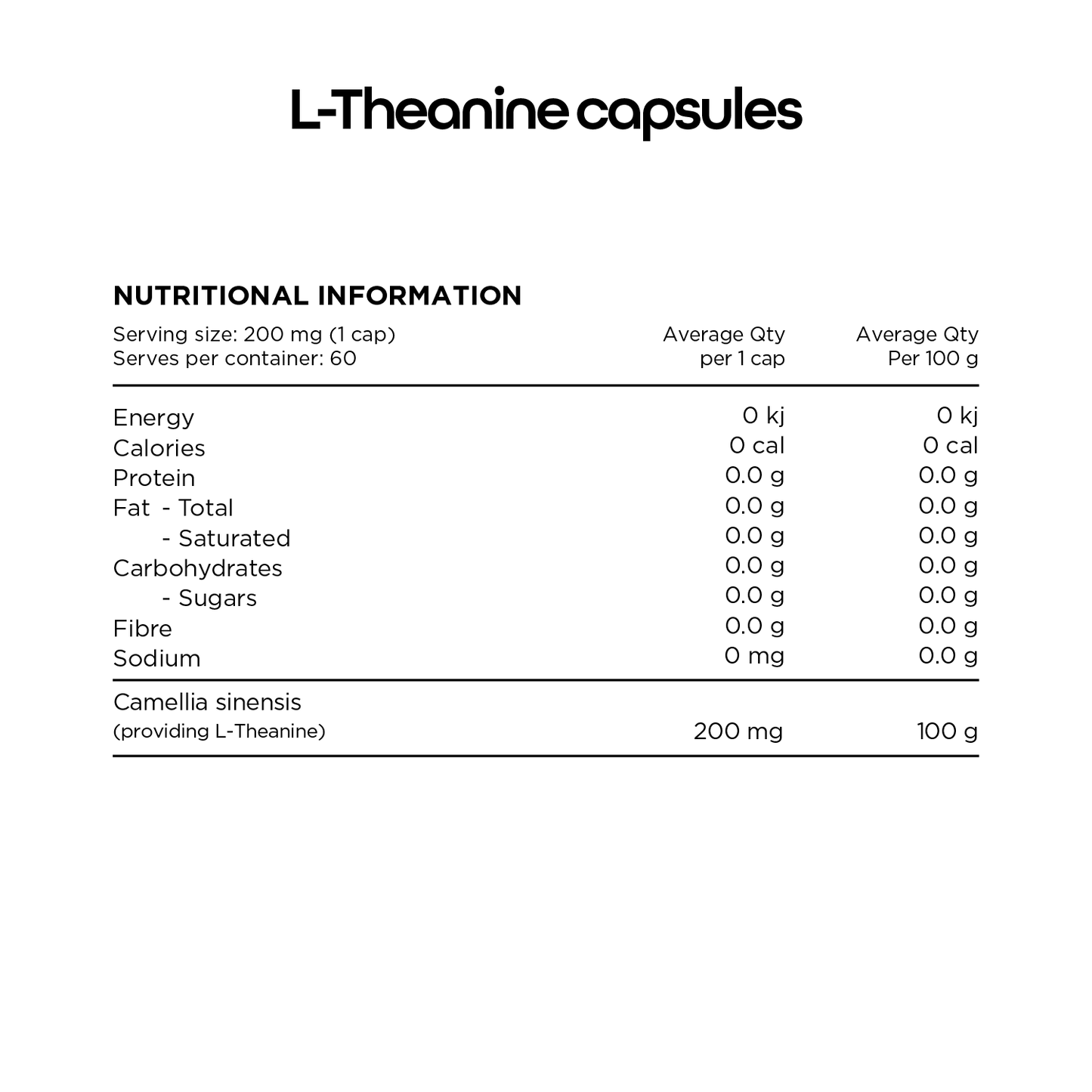 Nutrition information panel of L-theanine caps from Switch Nutrition.