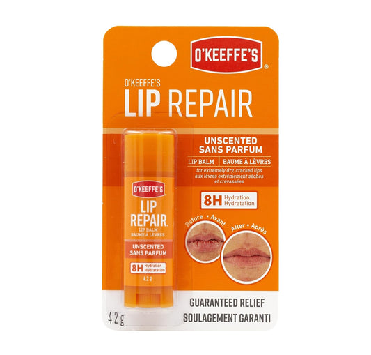 O'Keeffe's Unscented Lip Repair Lip Balm Stick, Unflavored, All Day Moisture, Soothes Dry Cracked Lips, 4.2g/0.15oz Stick, (Pack of 1)