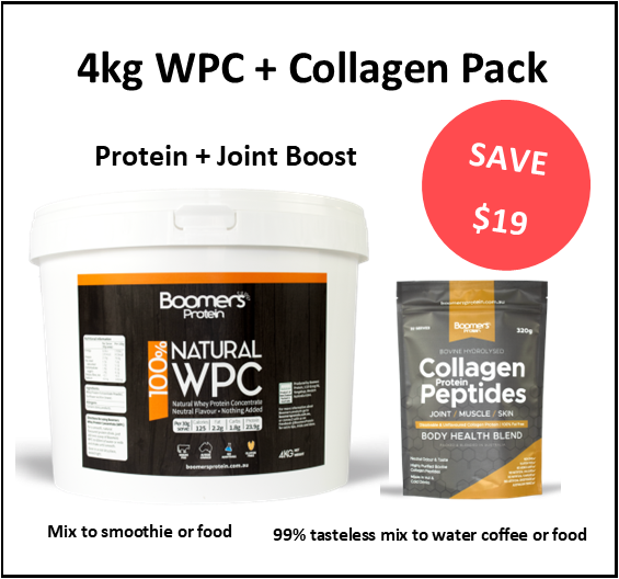 Boomers Whey Protein Concentrate 4kg and Joint, Skin, Muscle, Collagen Peptides