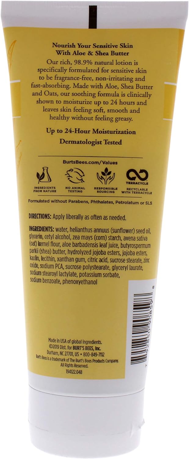 Burt's Bees Aloe & Shea Butter Body Lotion, Sensitive Skin, 6 oz