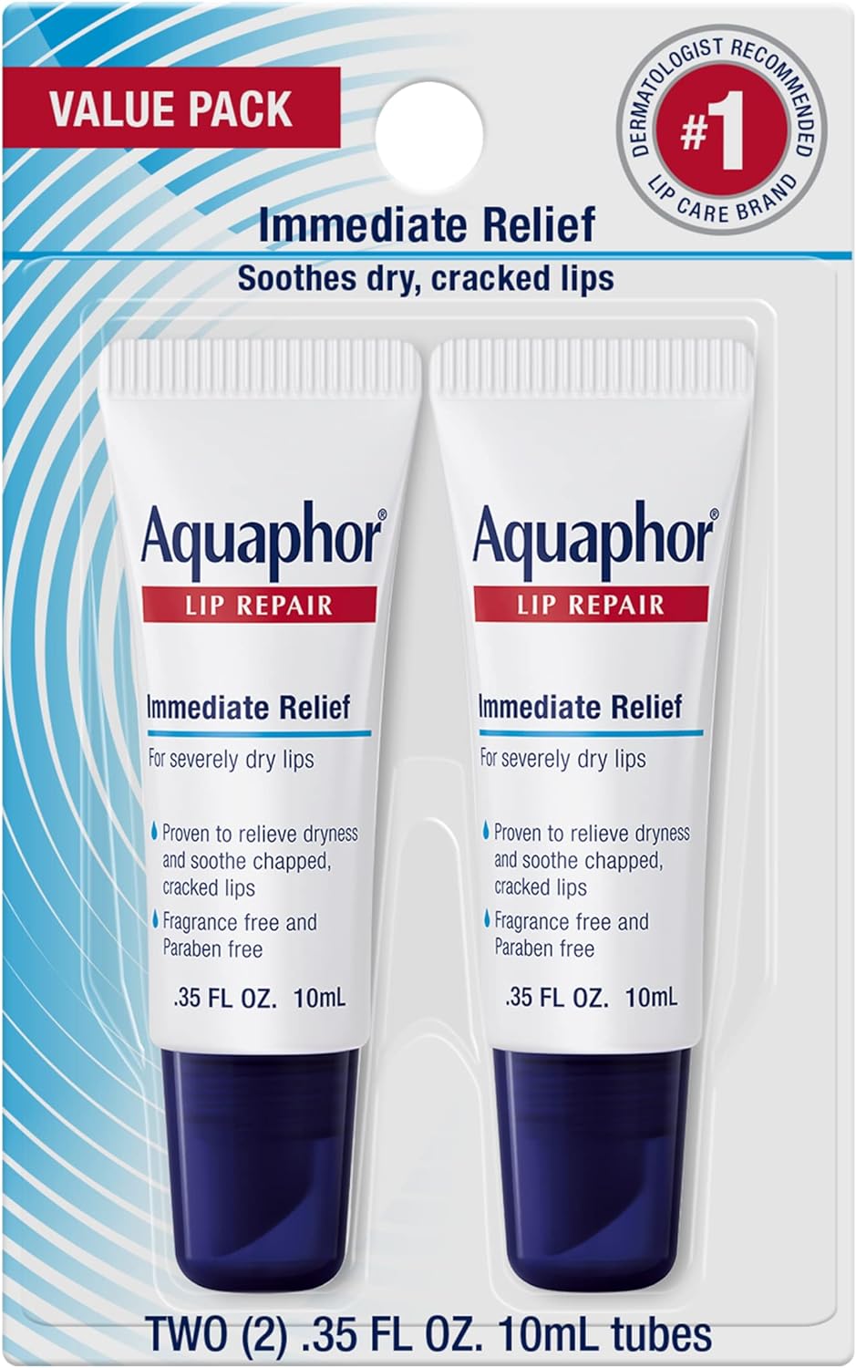 Aquaphor Lip Repair - Soothe Dry, Chapped Lips - Two .35 oz. Tubes