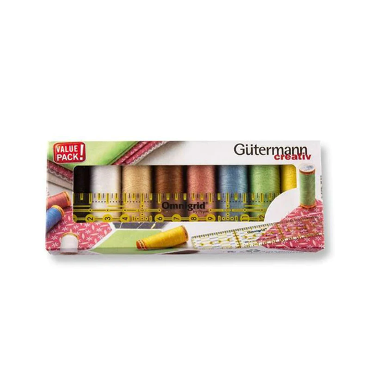 Gutermann Creativ Thread Pack - 100% Cotton Thread with Omnigrid Ruler
