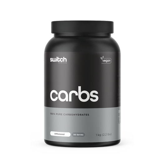 Switch Nutrition Carbs 100% Pure Carbohydrates Powder Unflavoured 1kg (50 Serves) - Vegan-friendly supplement for energy and performance. 