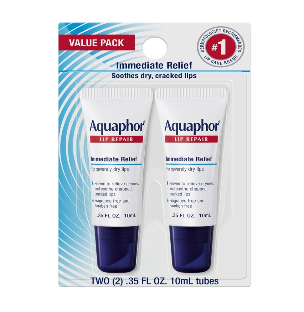 Aquaphor Lip Repair - Soothe Dry, Chapped Lips - Two .35 oz. Tubes