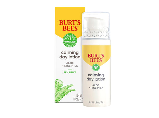Burt's Bees Calming Day Lotion with Aloe and Rice Milk for Sensitive Skin, 98.8% Natural Origin, 50g